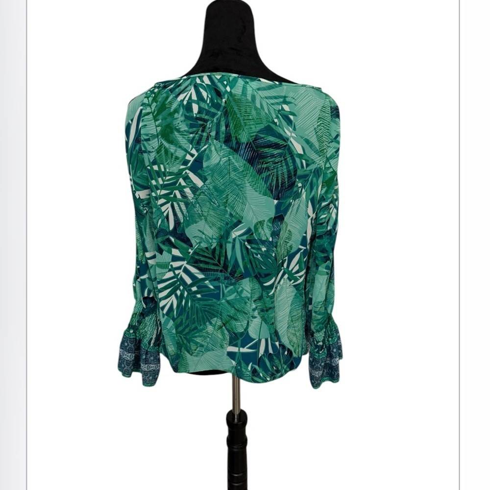 Laundry by Shelli Segal Green White Cold Shoulder Long Sleeve Blouse, Womens M - Picture 2 of 4